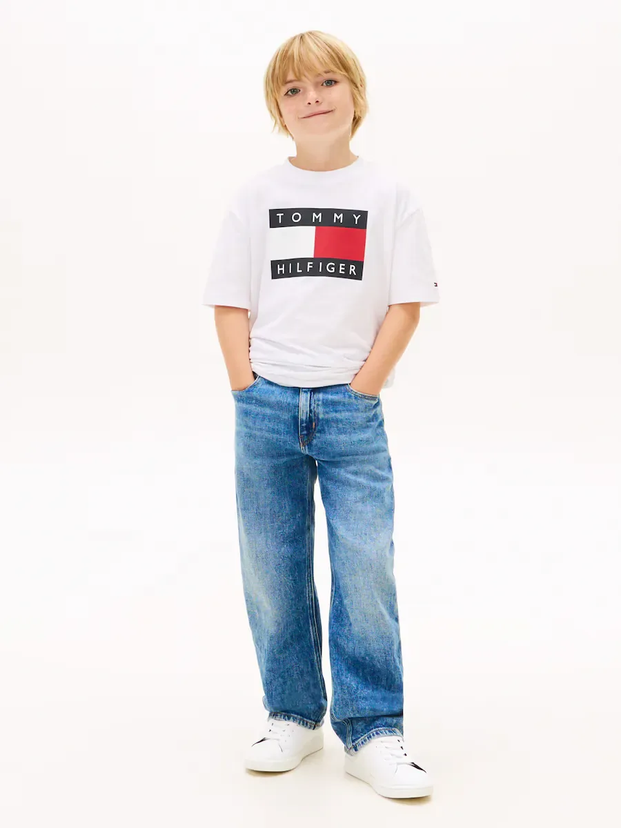 Детская футболка с логотипом флага на передней стороне Tommy Hilfiger, белый — фото 4