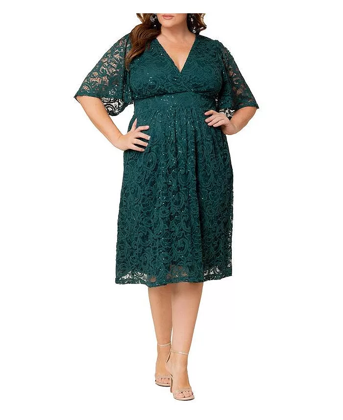 

Женское платье для коктейля с кружевом и пайетками в виде звезд Plus Size Kiyonna, зеленый