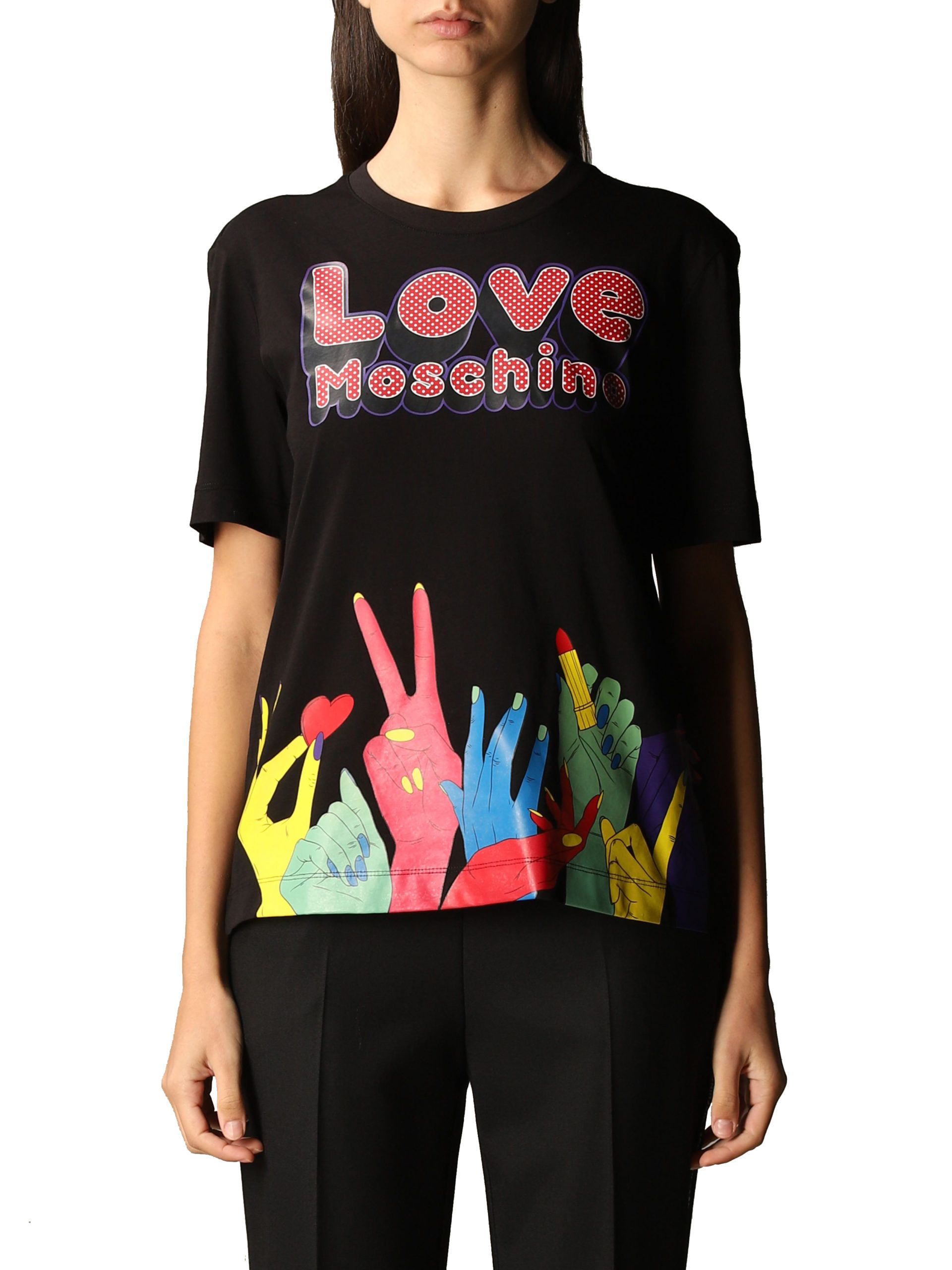 

Футболка из хлопка с принтом Chic Hands LOVE MOSCHINO, черный