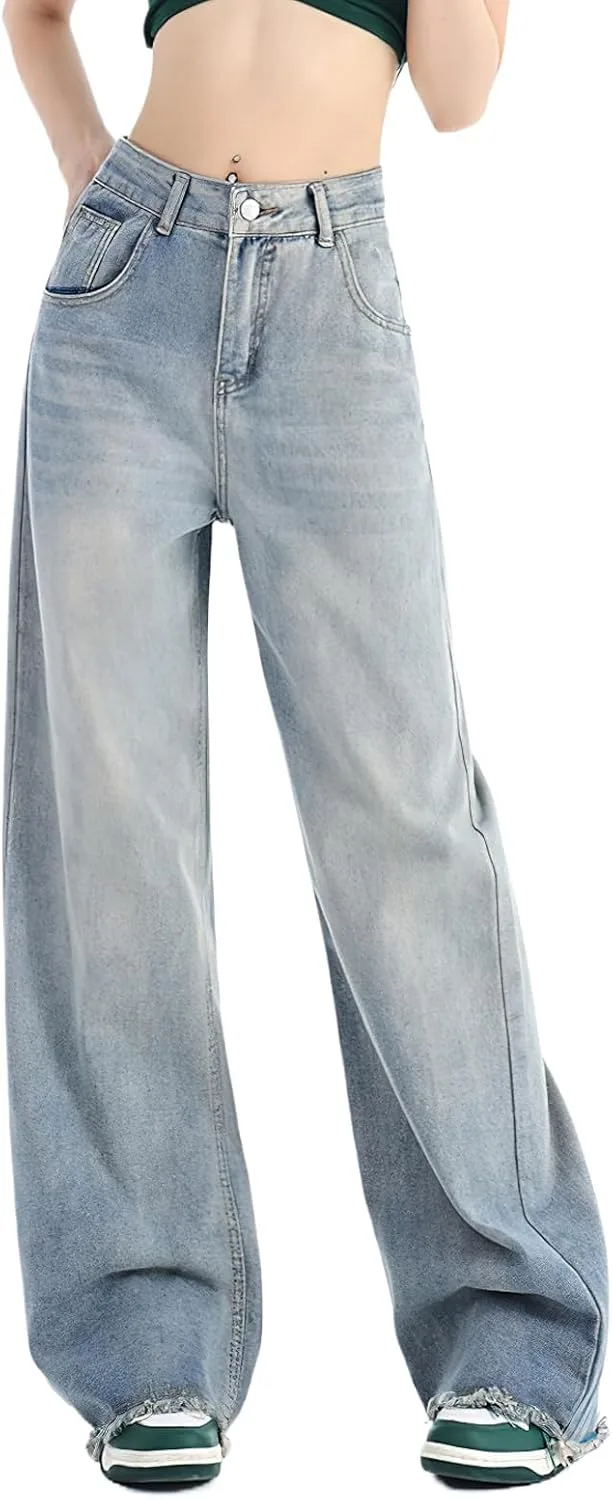 

Viatabuna джинсы baggy для женщин Y2K low rise прямые широкие