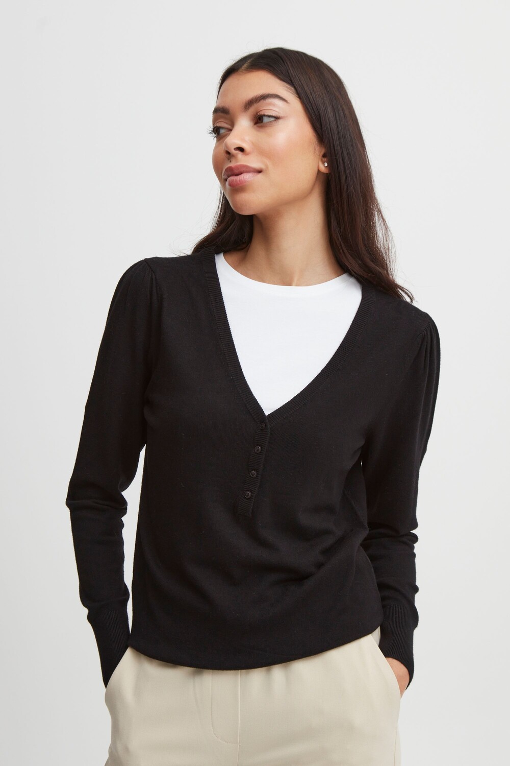 

Свитер b.young Strick BYMMPIMBA1 BUTTON JUMPER 20812781, черный