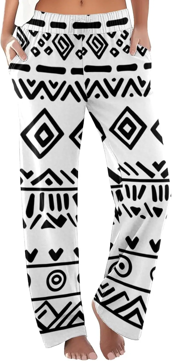 Женские повседневные брюки Summer Boho Palazzo с высокой талией и широкими штанинами Generic, белый