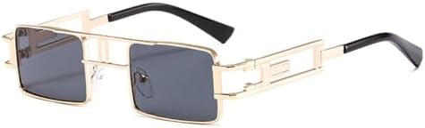 

Модные прямоугольные солнцезащитные очки для женщин и мужчин, маленькие, черные, в стиле стимпанк, солнцезащитные очки для женщин, защита от ультрафиолета UV400 MTZJH, C1 Gold Gray