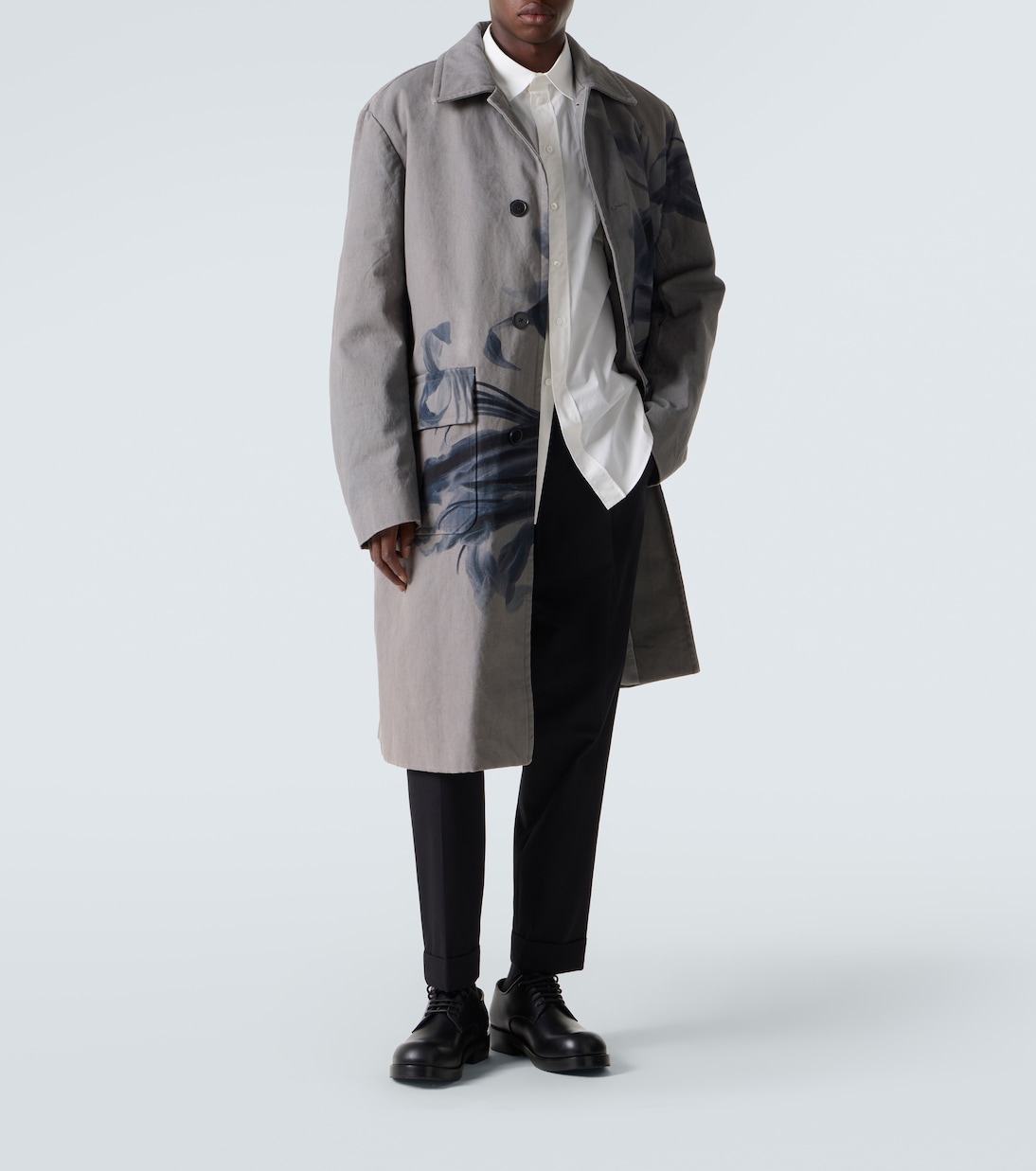 Хлопковый тренчкот с цветочным принтом от Randale Dries Van Noten, серый — фото 2