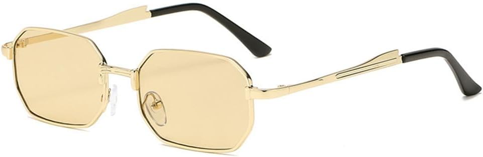 

Модные классические мужские солнцезащитные очки в узкой оправе, модные женские прямоугольные солнцезащитные очки с металлическим покрытием, очки для вождения с защитой от УФ-излучения UV400 UJNHGQ, Gold Tea