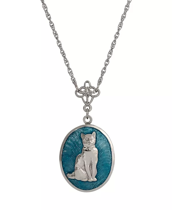 

Ожерелье с эмалевым медальоном в виде овального кота 2028, blue