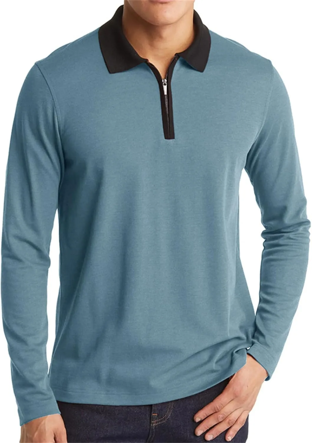 

Мужская поло с V-образным вырезом и длинным рукавом на молнии evzosrz