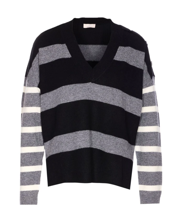 

Черный свитер с V-образным вырезом и длинными рукавами Liu Jo, мультиколор