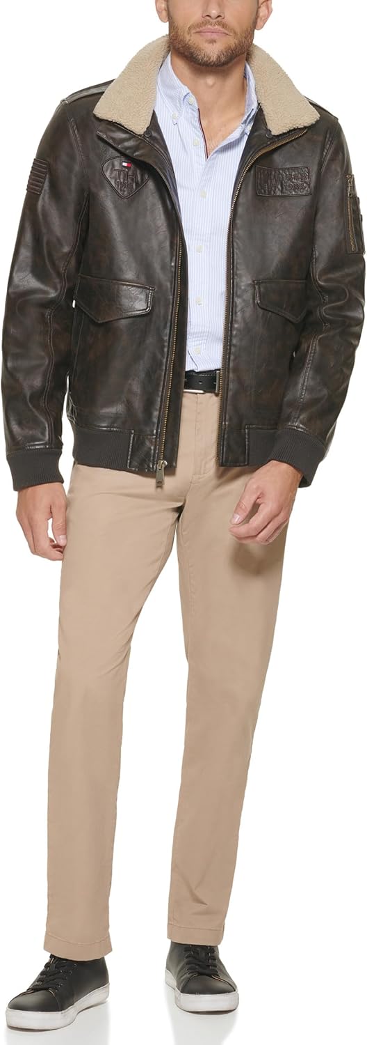Мужская куртка-бомбер из искусственной кожи Tommy Hilfiger, Medium Brown/Patches — фото 2