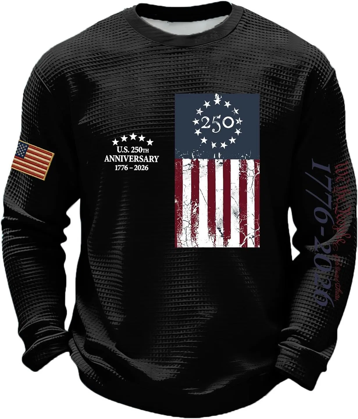 Мужская футболка с длинным рукавом American Flag, вафельный трикотаж, патриотическая, цвет 2-black