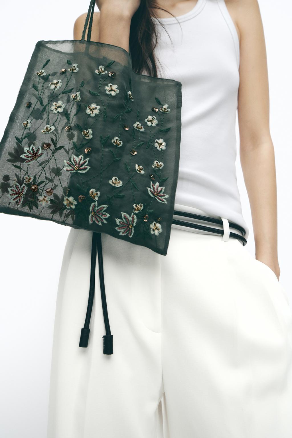

Вышитая тканевая сумка ZARA, синий