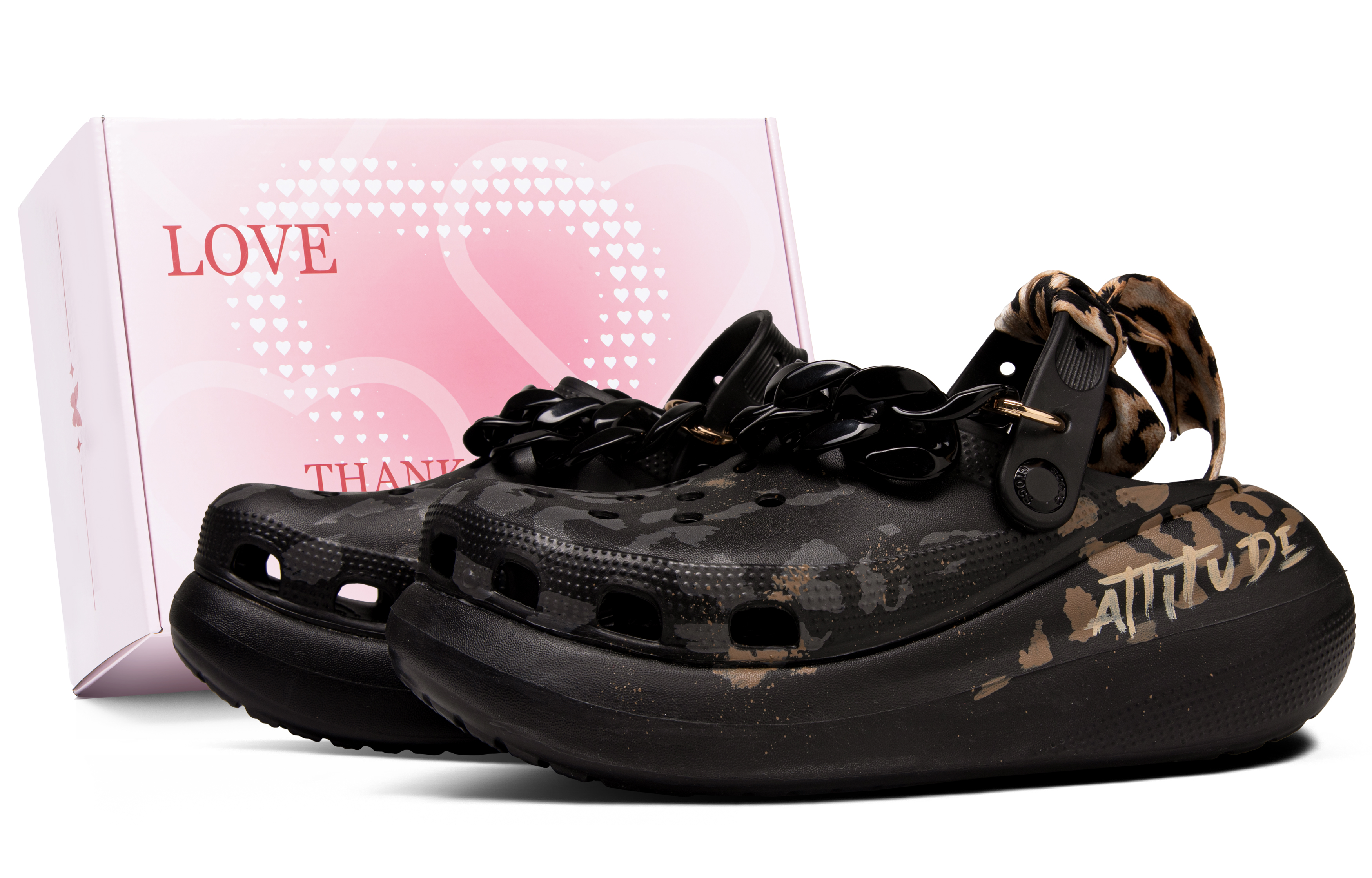 Crocs Классические черные элегантные сабо Crush Clog с леопардовым принтом, унисекс, черные