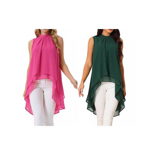 

2 упаковки женских блузок с асимметричным подолом и завязкой на спине Inspire Chic, Dark Green Hot Pink