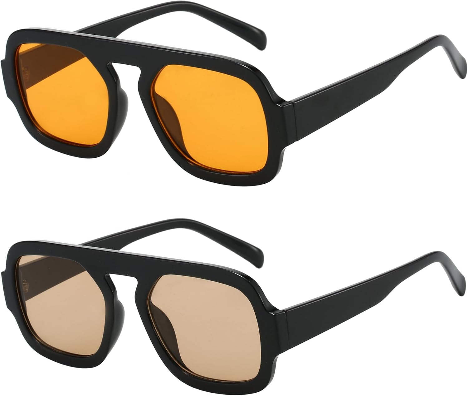 

Модные квадратные солнцезащитные очки-авиаторы для женщин, дизайнерская стильная оправа, винтажные солнцезащитные очки MUNSADE, (2 Pack) Black/Orange+black/Light Brown