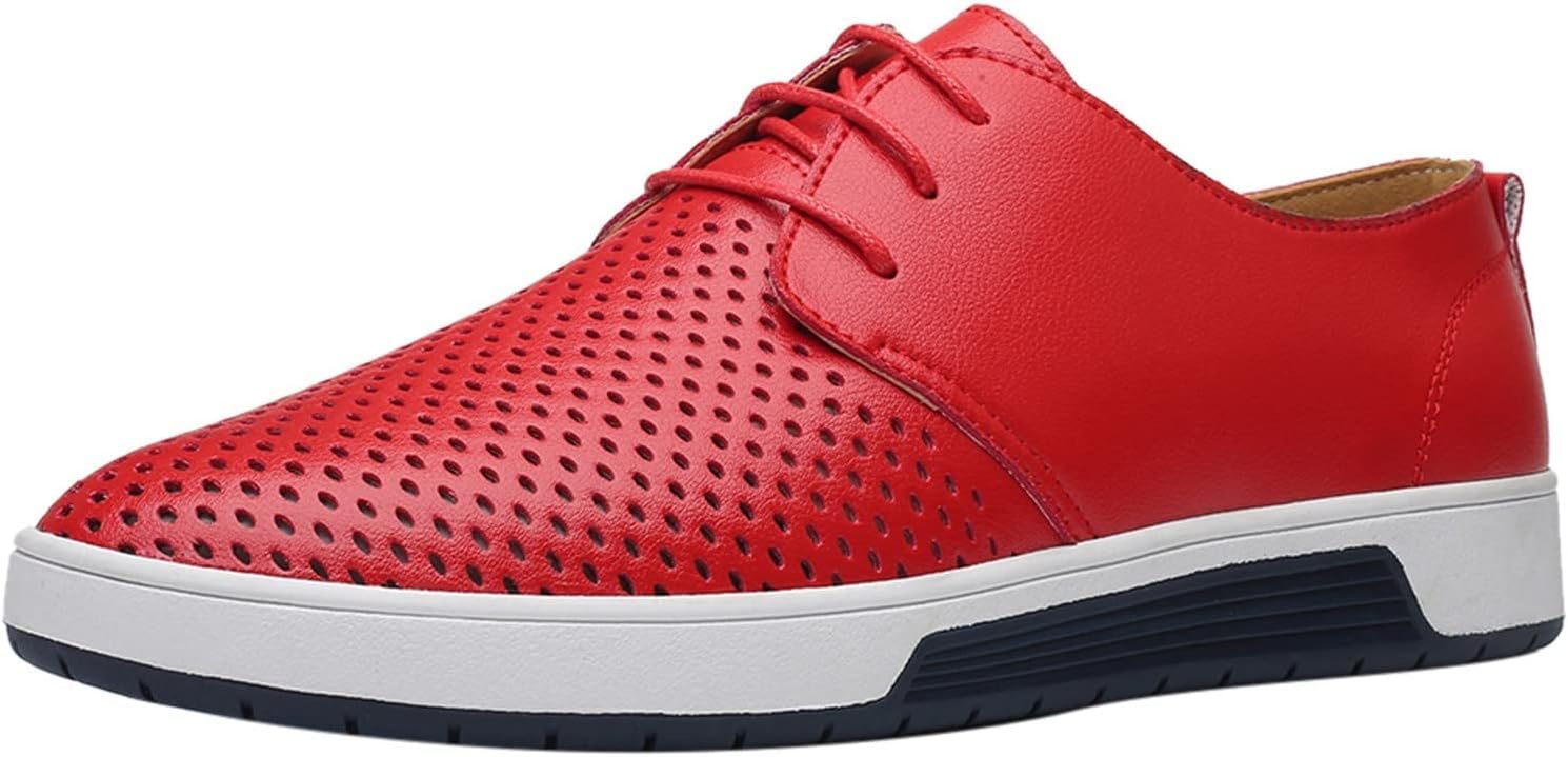 

Мужские летние дышащие удобные деловые туфли на шнуровке, ажурные, из цельной кожи, для работы в ресторане (красные, размер 12.5) Csgrfagr