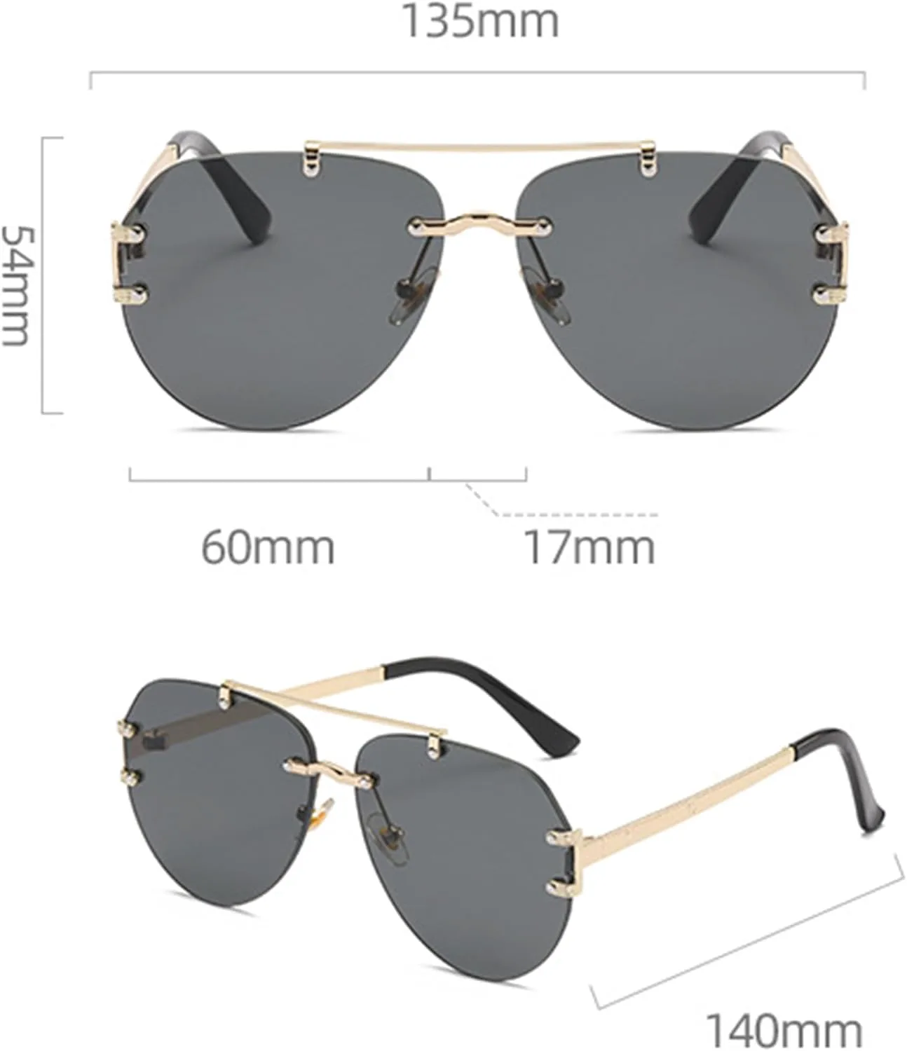 

bullabulling Модные солнцезащитные очки большого размера без оправы для женщин и мужчин, с градиентными линзами, двойной перемычкой и крупной оправой, C4