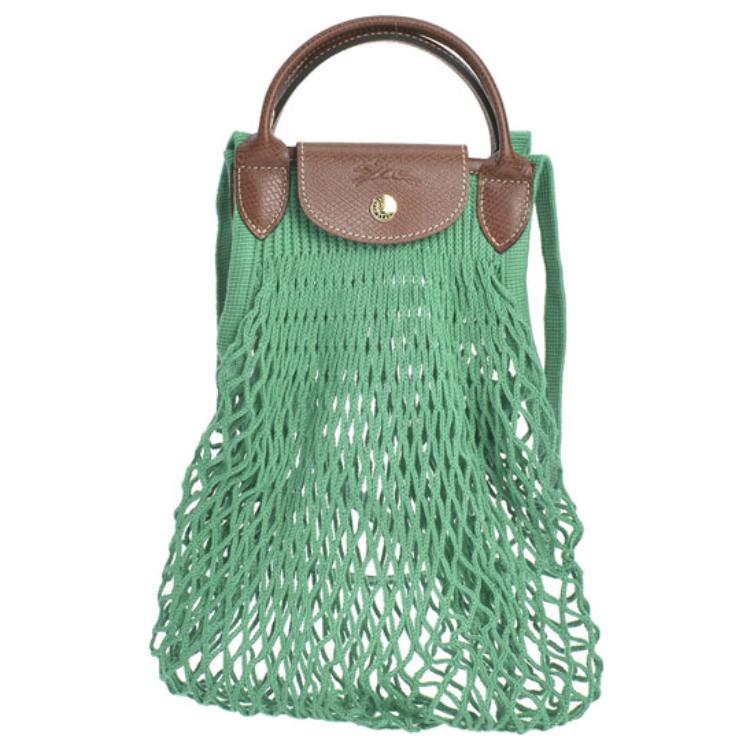 

LONGCHAMP Сумка-шоппер Le Pliage из хлопка с отделкой из коровьей кожи, сетчатый карман на одно плечо, обычная женская, зеленая