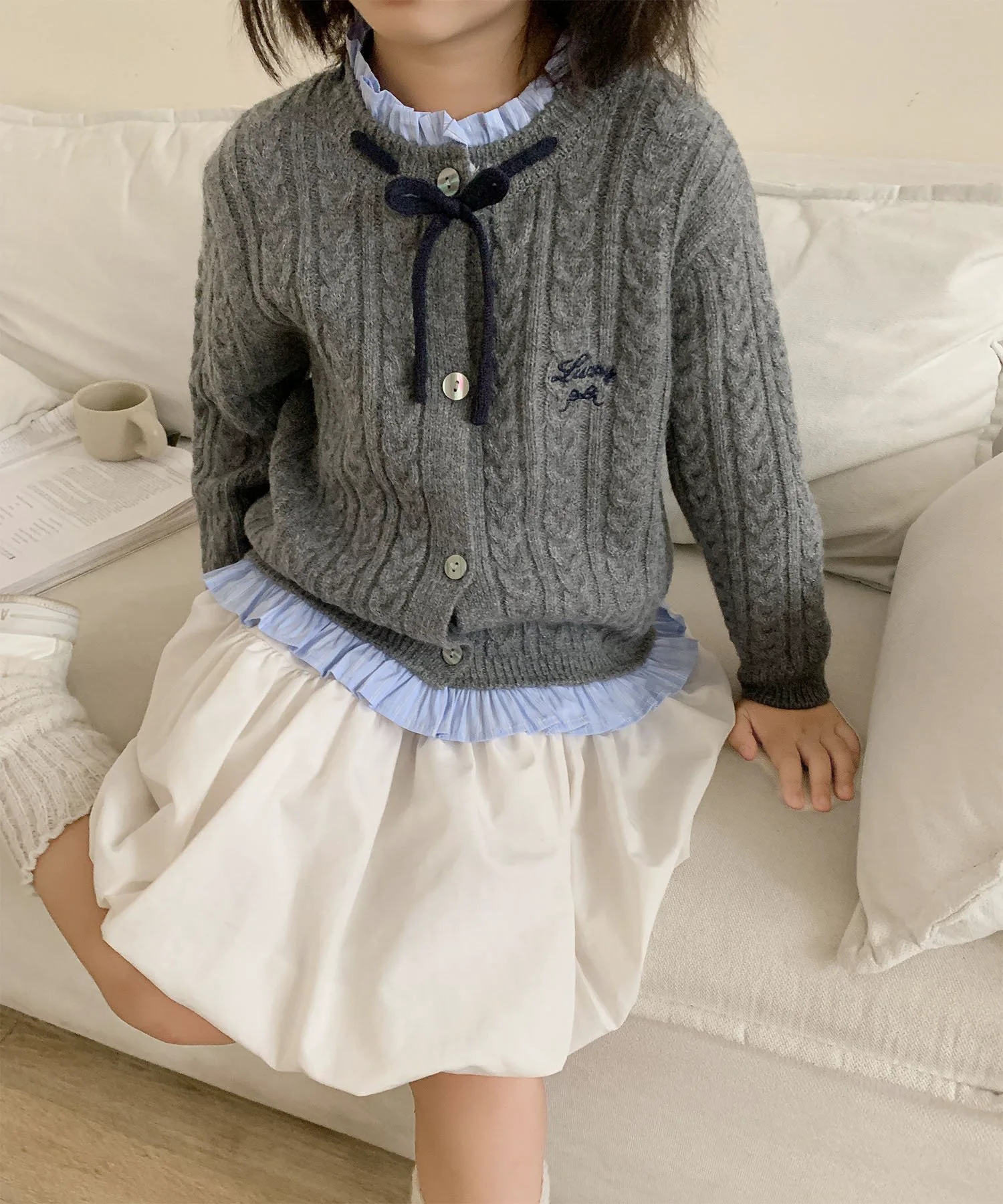 Детский многослойный кардиган крупной вязки Aimoha Kids, gray