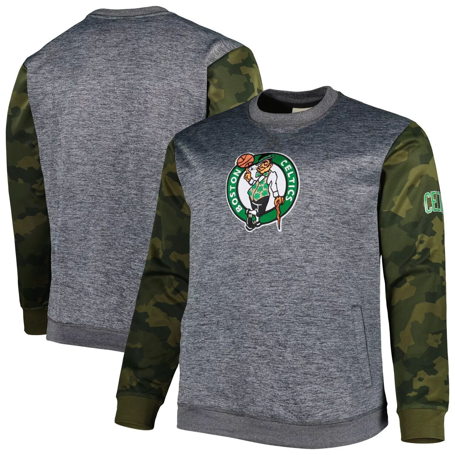 

Мужской свитшот с камуфляжной прошивкой и фирменным логотипом Heather Charcoal Boston Celtics Big & Tall Fanatics