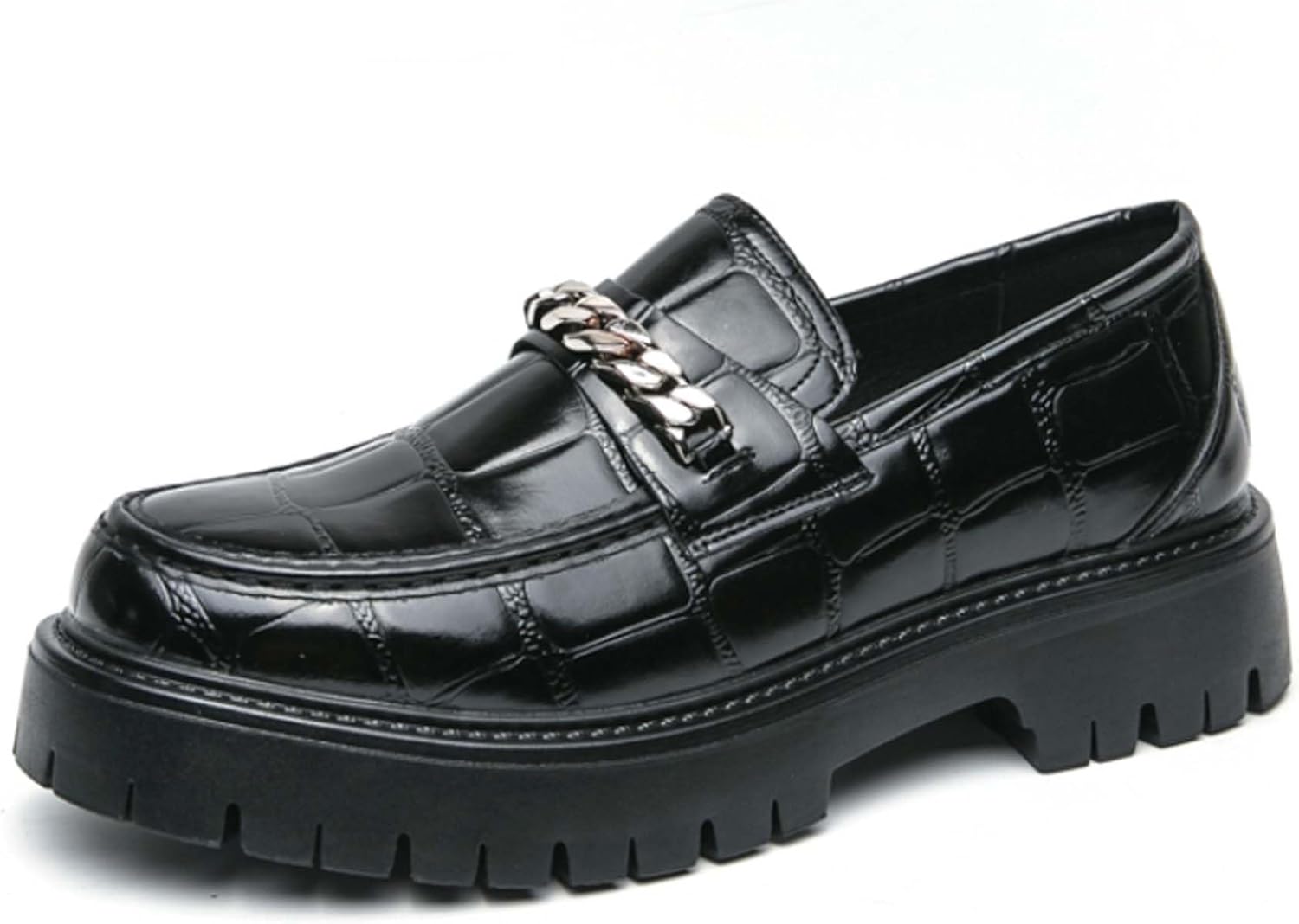 

Мужские лоферы с толстой подошвой на платформе с противоскользящей поверхностью и верхом из лакированной кожи, подходящие для работы в офисе, вечеринок, танцев и свадеб Generic, черный