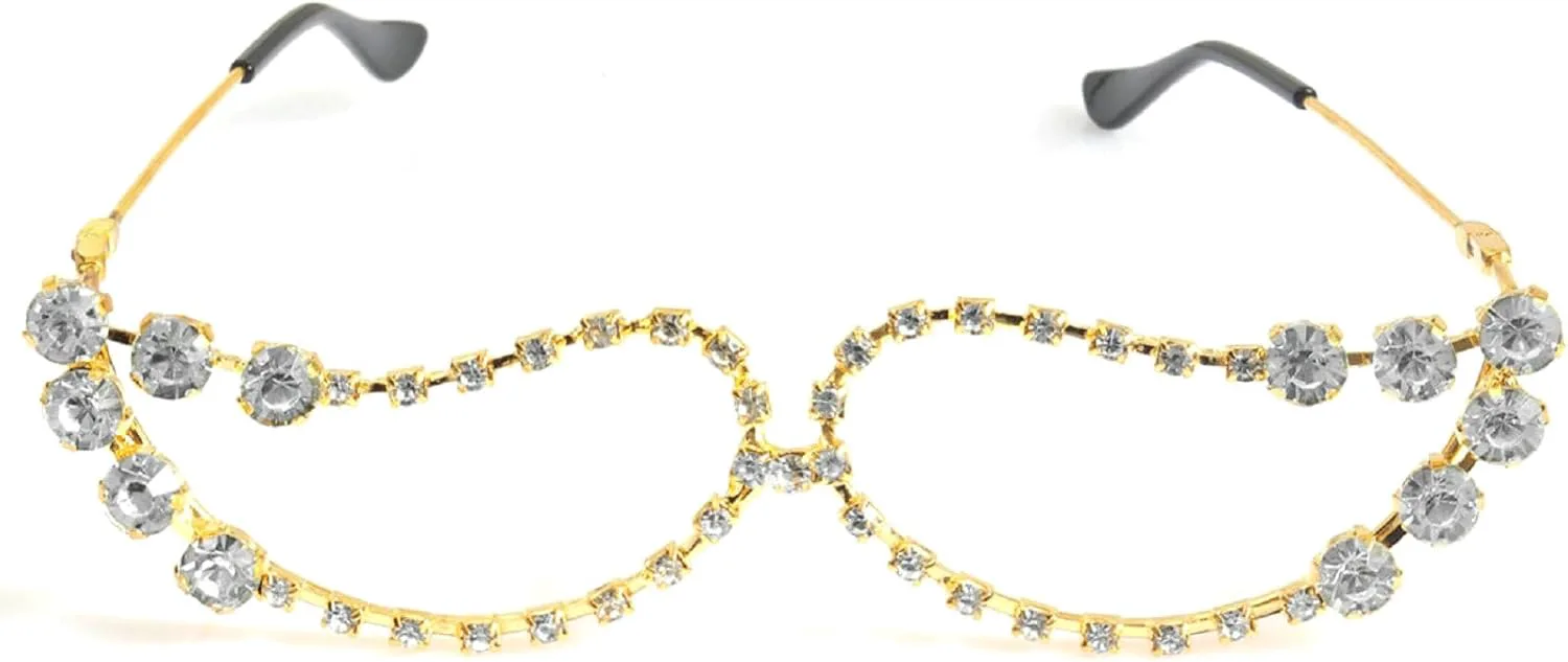 

Очки с блестящими бриллиантами, женские, роскошные, блестящие, для вечеринок, без линз, модные, полностью украшенные стразами, солнцезащитные очки mincl, Gold