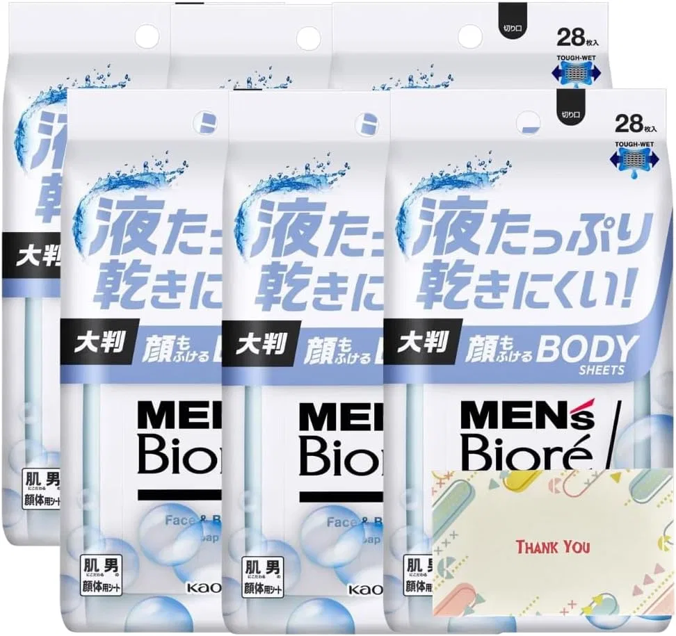 Салфетки для тела и лица Men's Biore с мыльным ароматом, 28 шт, 6 наборов, Kunutonn