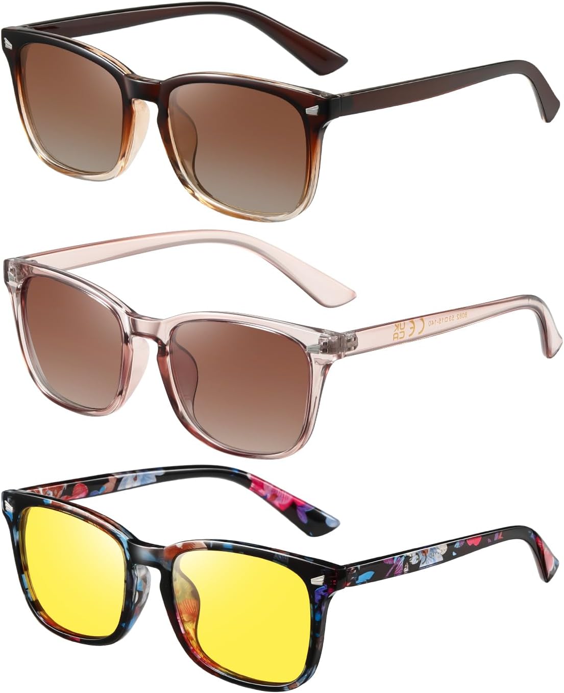 

Поляризованные солнцезащитные очки MASDUN для женщин и мужчин в классическом ретро-стиле с защитой от УФ-излучения (3 шт.), Brown Gradient + Transparent Brown + Night Vision