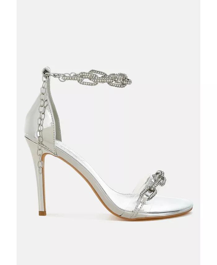 Traben Rhinestones Chain Metallic Stiletto Sandals – Траберн Блестящие Сандалии на Шпильке с Цепочками London Rag, серебряный — фото 2