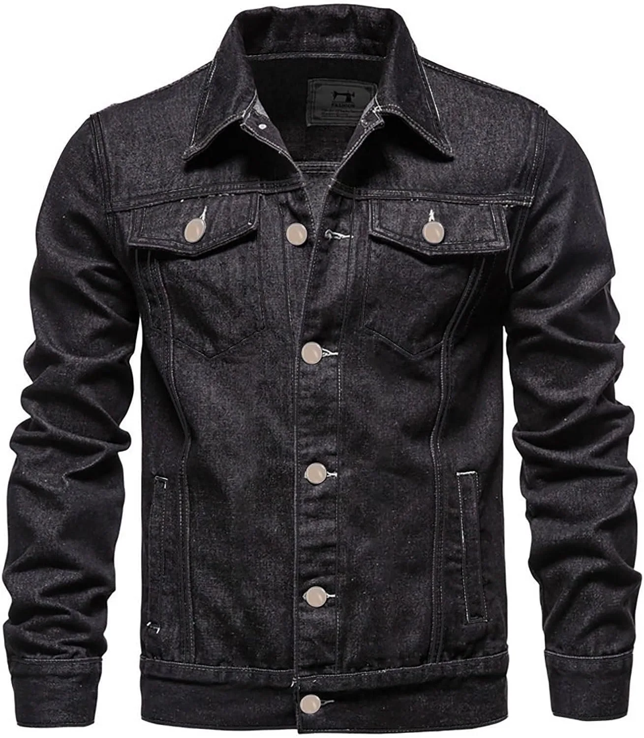 Джинсовая куртка для мужчин Vintage Casual на пуговицах, стильный Regular Fit Trucker верхняя одежда с карманами Generic, черный