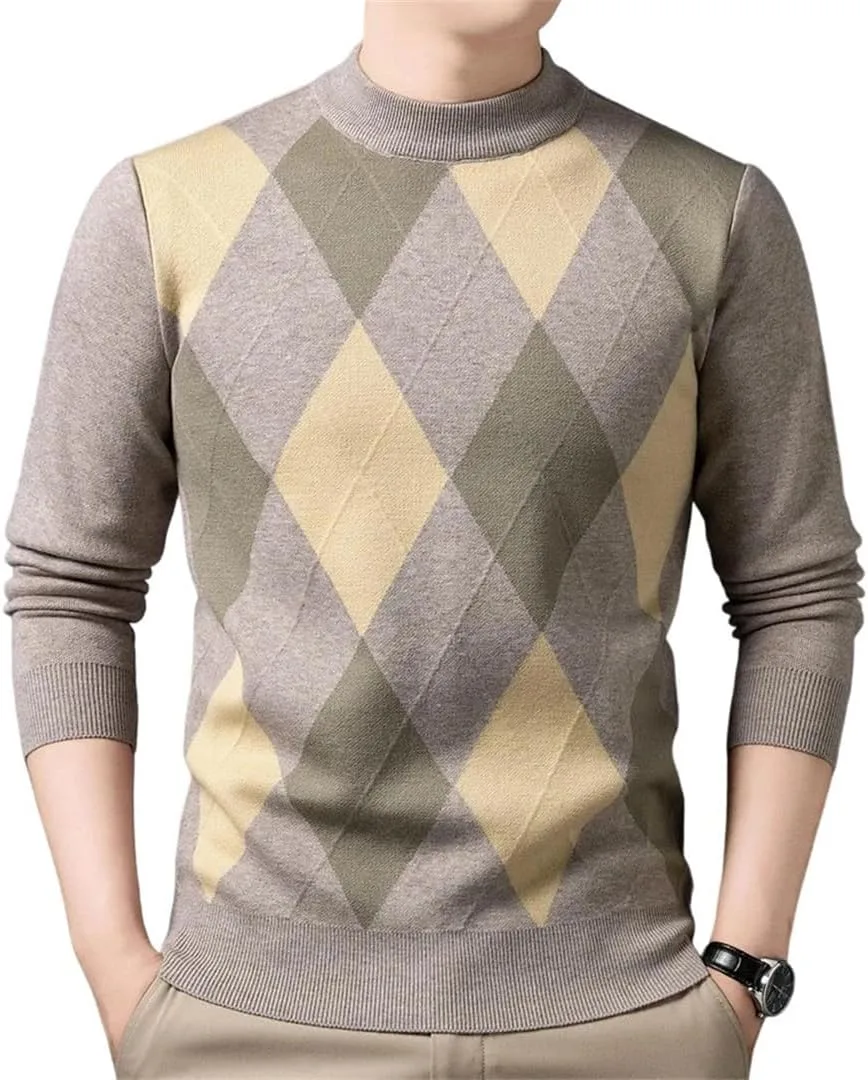 

Мужской свитер с клетчатым принтом, круглый вырез, корейский стиль