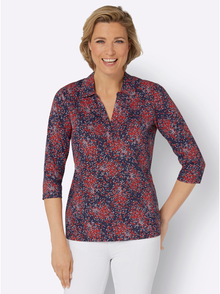 

Рубашка с рукавами 3/4 в темно-синем цвете с клубничным принтом Sieh an!