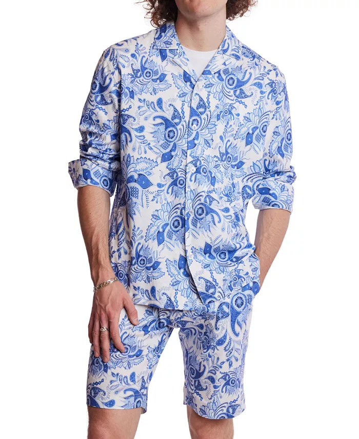 

Мужская рубашка с длинным рукавом и принтом, Slim Fit, на пуговицах, в стиле кэмп Paisley & Gray, фиолетовый