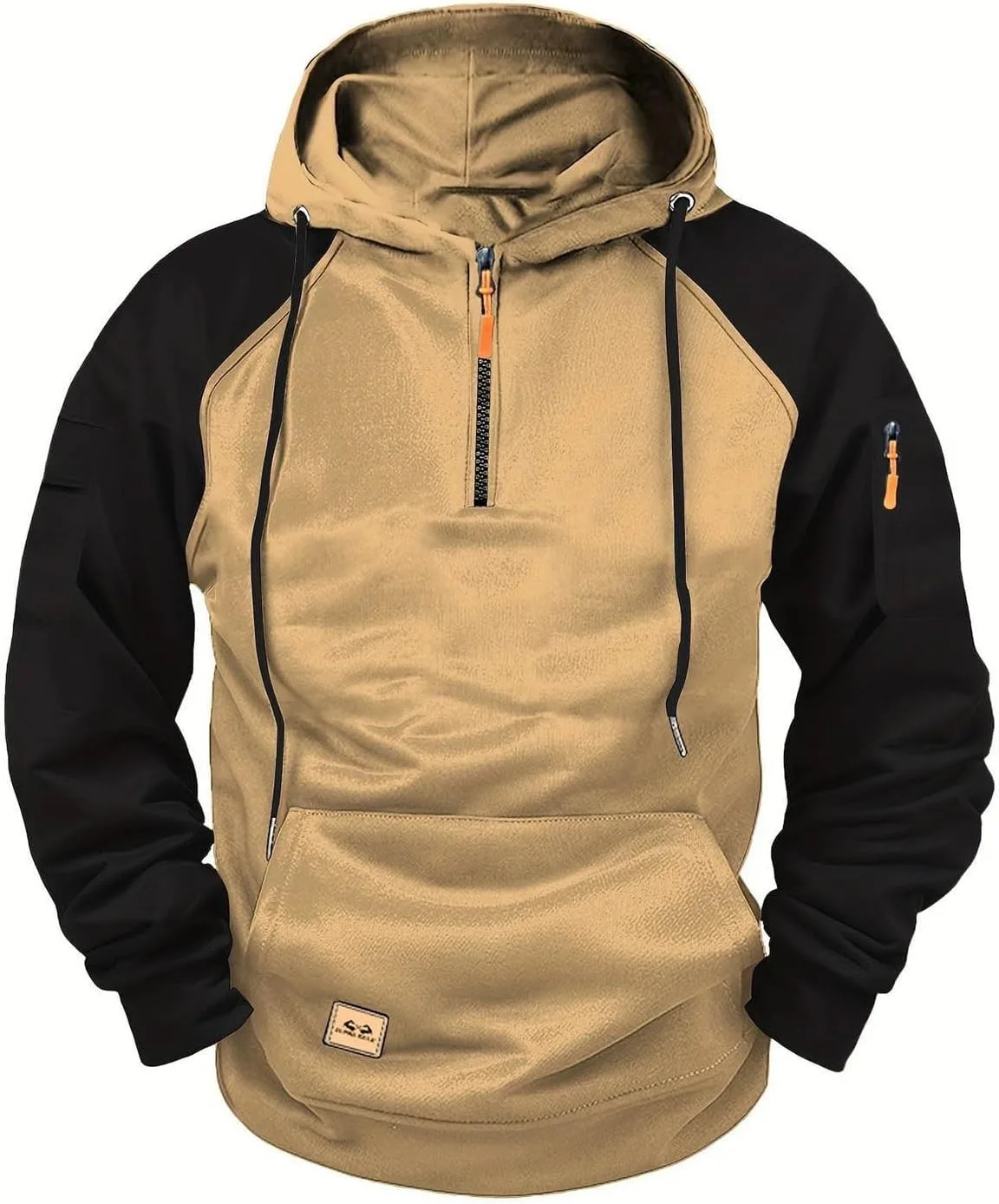 

Толстовка с капюшоном для мужчин, длинный рукав, цветной блок, карман на рукаве