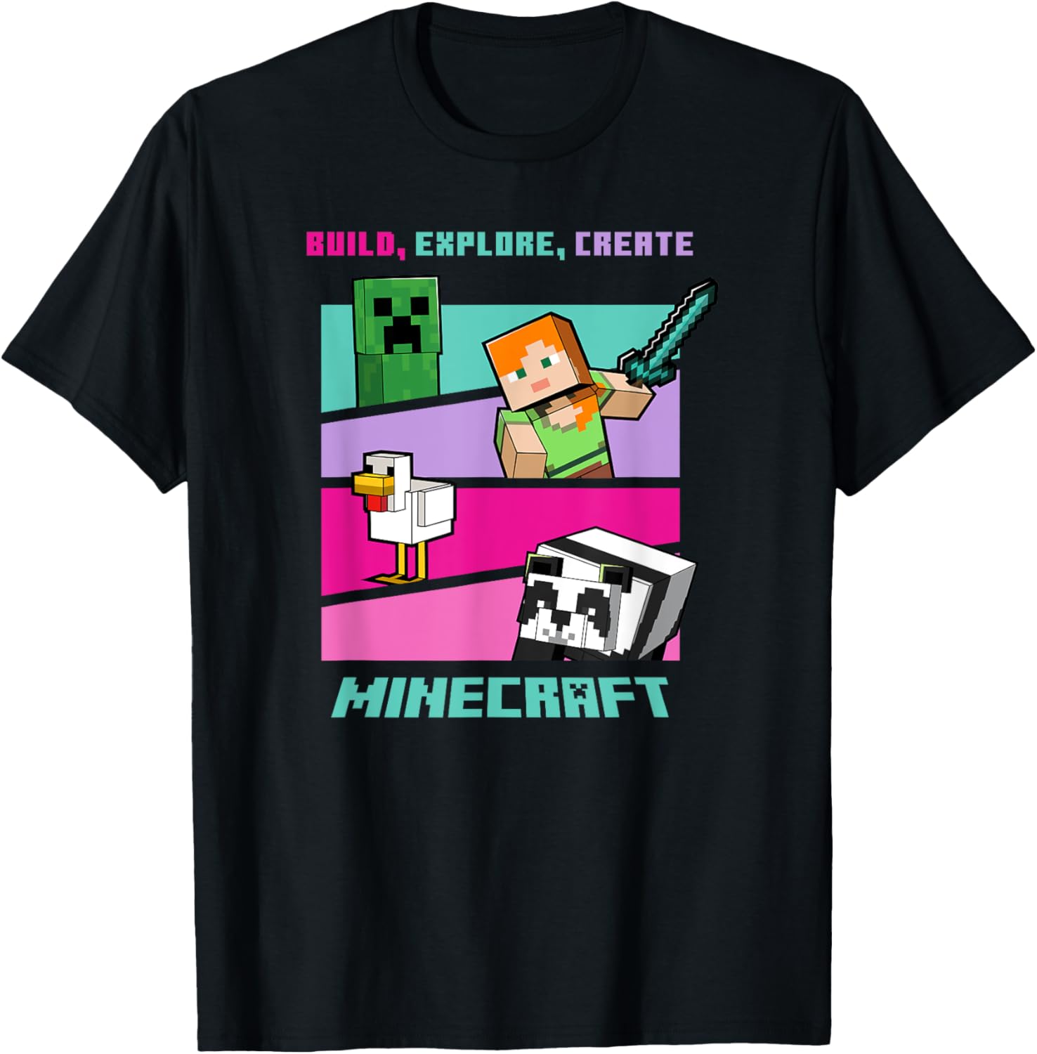 

Футболка с постером Minecraft Build Explore Create Group, черная (black 19-3911tcx), размер S