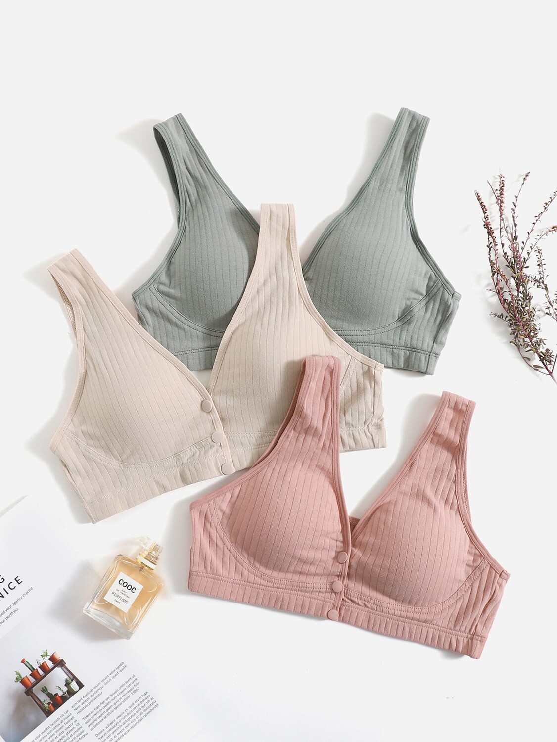 

SHEIN Бюстгальтер для кормления на пуговицах спереди для беременных, 3 упаковки, многоцветный