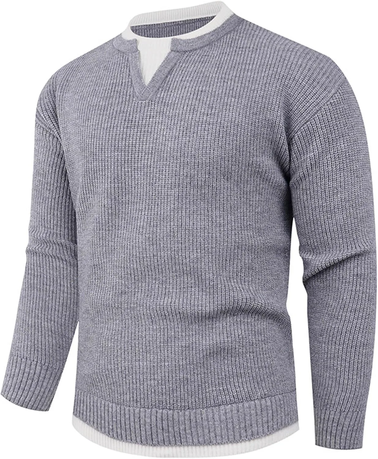 

Мужской вязаный свитер хенли с длинным рукавом и V-образным вырезом
