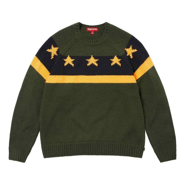 

Свитер stars sweater 'olive green black yellow' Supreme, зеленый