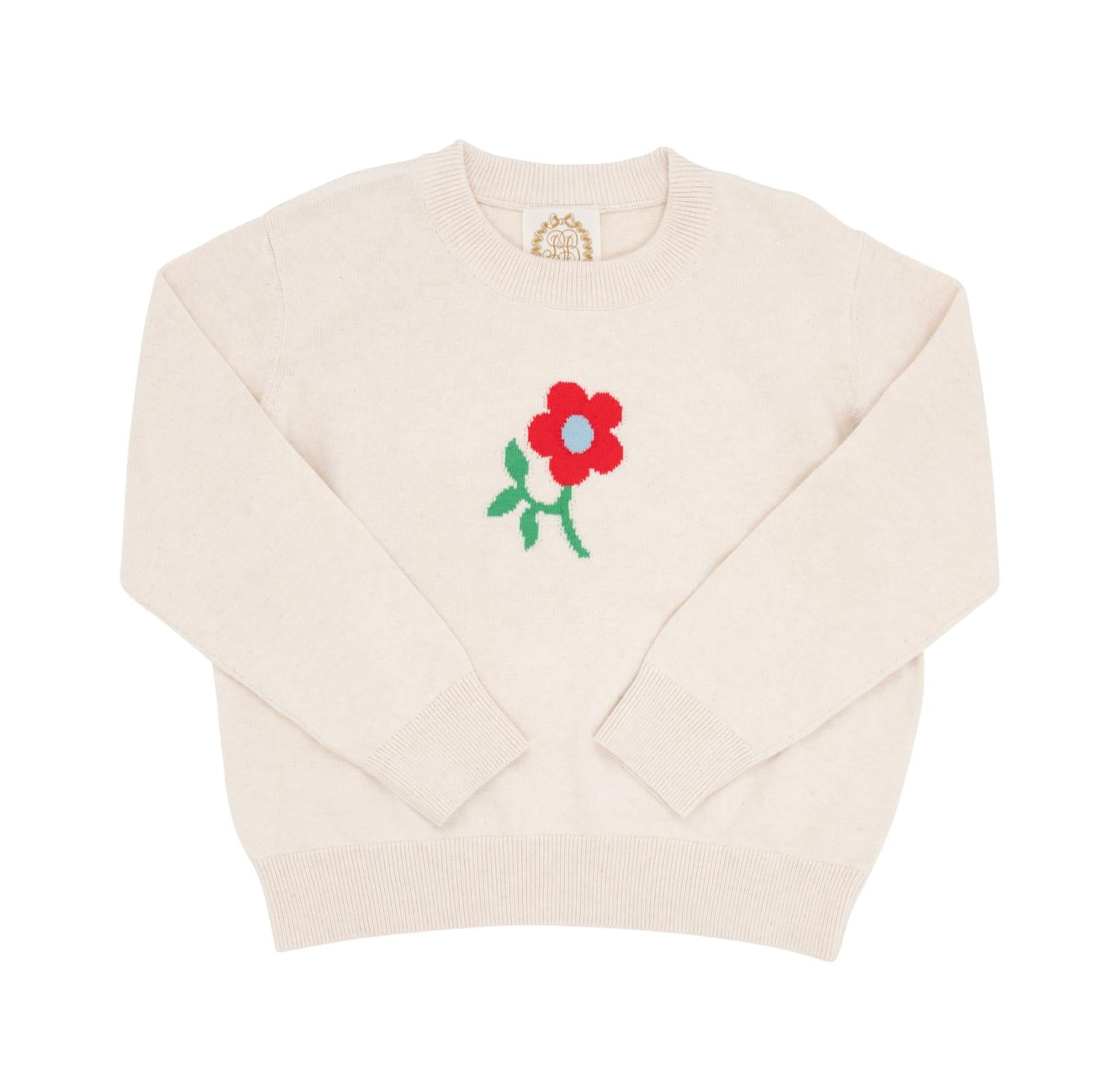 

Детский свитер Isabelle с интарсией в цвете Sandy Springs Stone и цветочным узором The Beaufort Bonnet Company, Sandy Springs Stone With Flower Intarsia