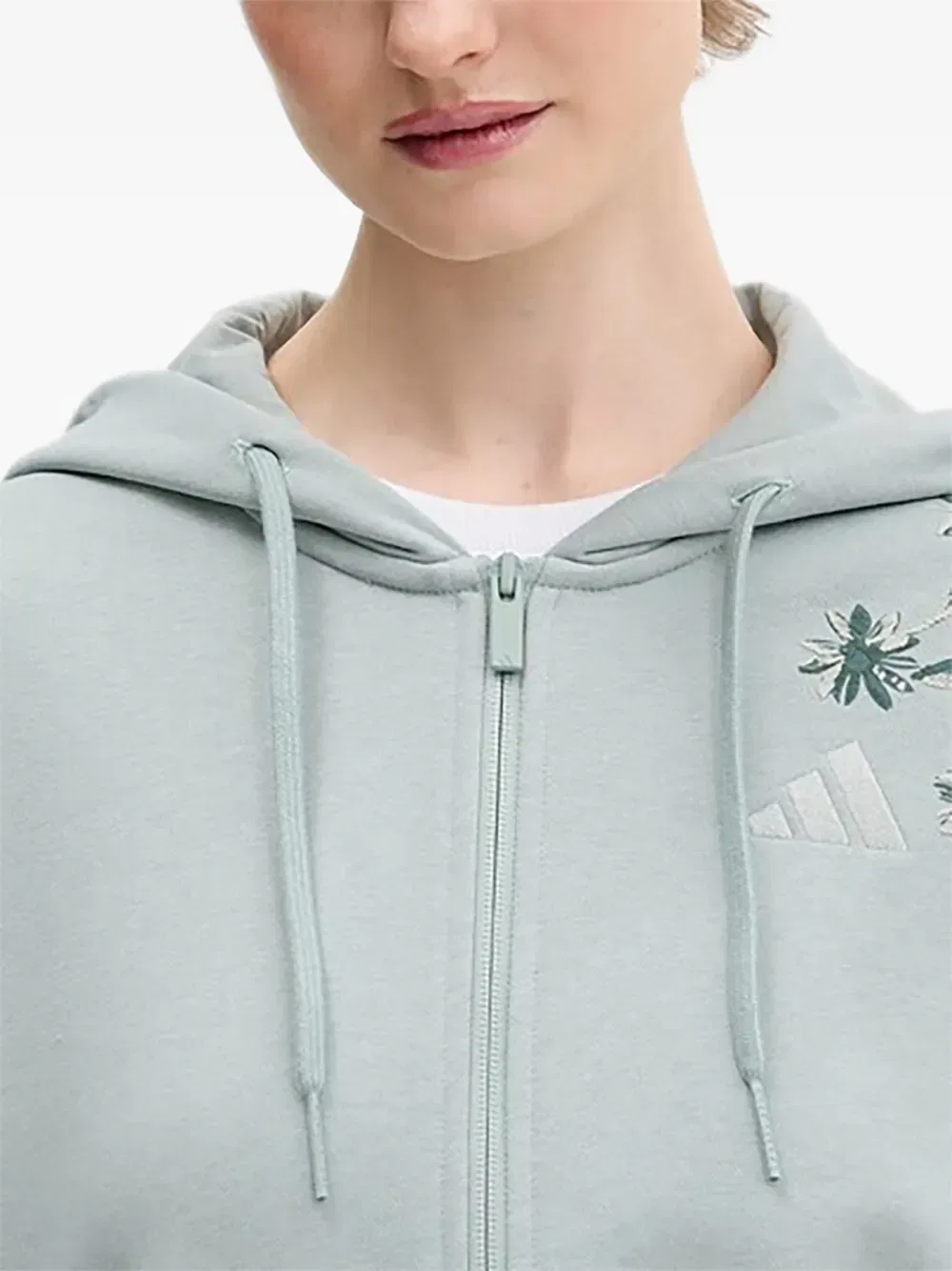 Толстовка на молнии с цветочной вышивкой Adidas, зеленый — фото 4