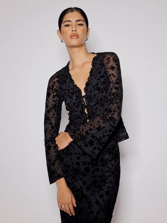 

Devore топ с завязкой спереди и рюшами Nobody's Child, Black