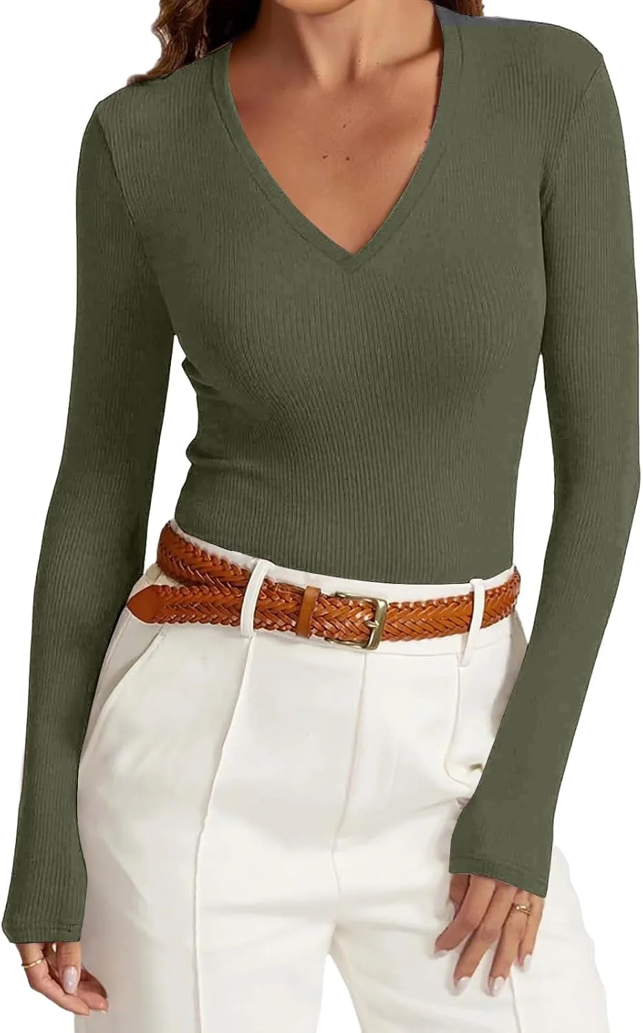 

Женская футболка с длинным рукавом и v-образным вырезом, slim fit Kenvina