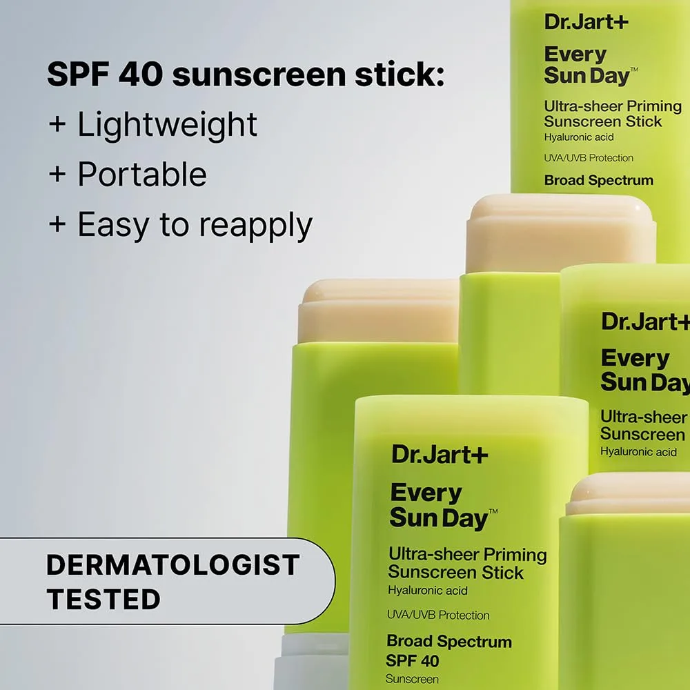 Dr.Jart+ Every Sun Day Невидимый корейский солнцезащитный стик-праймер SPF 40 с гиалуроновой кислотой | Легко наносится поверх макияжа | Корейский уход за кожей | Дорожный размер, 0,67 унции, Clear — фото 2