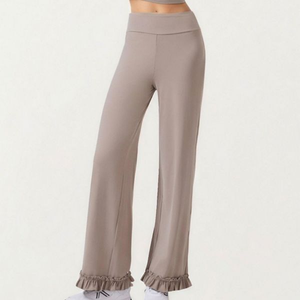 

Женские брюки с высокой талией и широкими штанинами, с рюшами по низу Anna-Kaci, Khaki