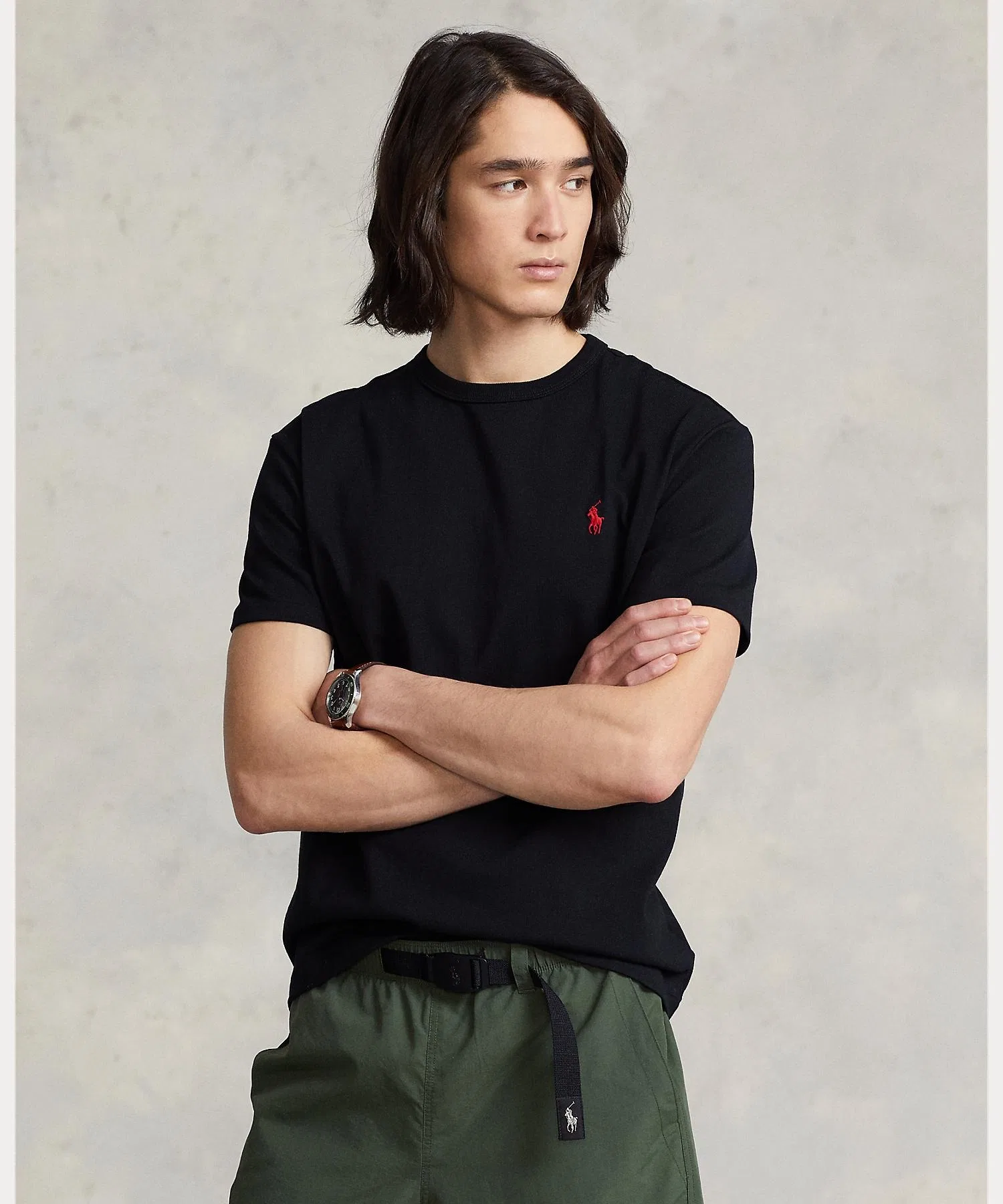 Мужская футболка из хлопка POLO RALPH LAUREN классического кроя чёрная