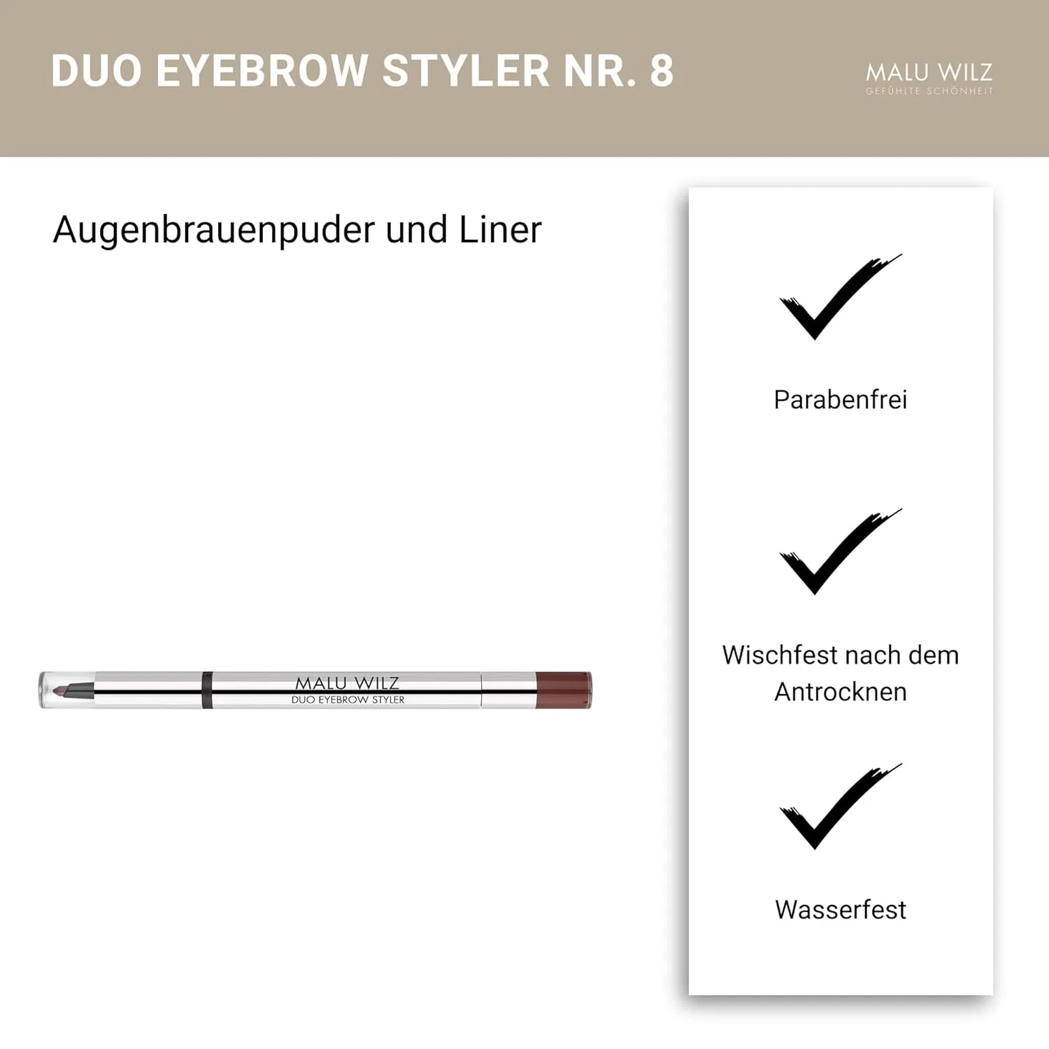 Двусторонний карандаш для бровей Malu Wilz Dekorative Duo Eyebrow Styler, темно-коричневый Malu Wilz — фото 3