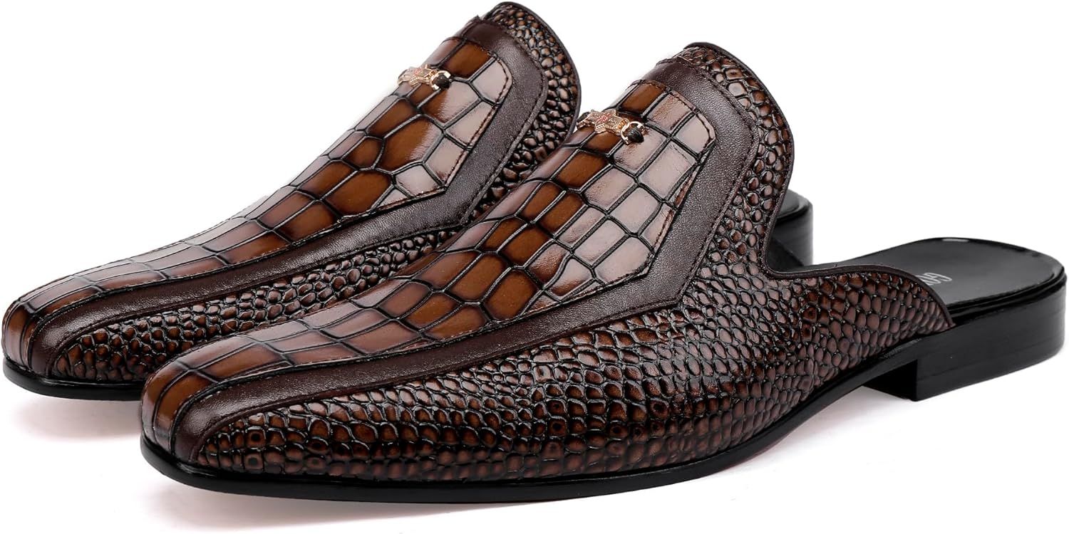 

Мужские лоферы-мюли на слипоны, праздничные и повседневные кожаные мюли без задника с пряжкой для формального, делового и праздничного стиля Generic, Coffee