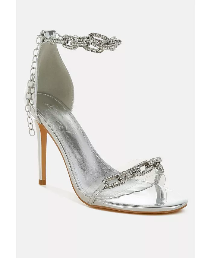 Traben Rhinestones Chain Metallic Stiletto Sandals – Траберн Блестящие Сандалии на Шпильке с Цепочками London Rag, серебряный