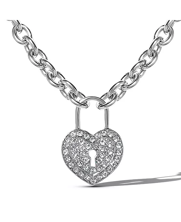 

Ожерелье с замком-сердцем из серебристого кристалла паве Jessica Simpson, silver