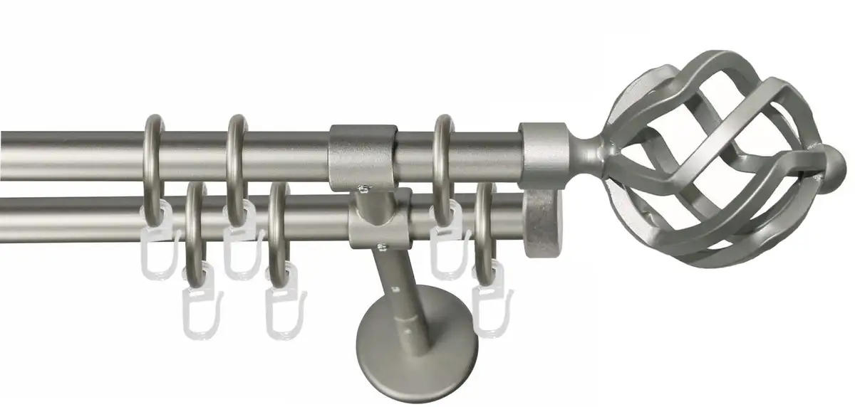 

Карниз GARESA "РУСТИКА", 2 направляющие, желаемая длина, комплект штор в стиле рустик, выдвижной, с кольцами, торцевая корзина для пуговиц 300 см, Ø16мм, цвет mattchromfarben