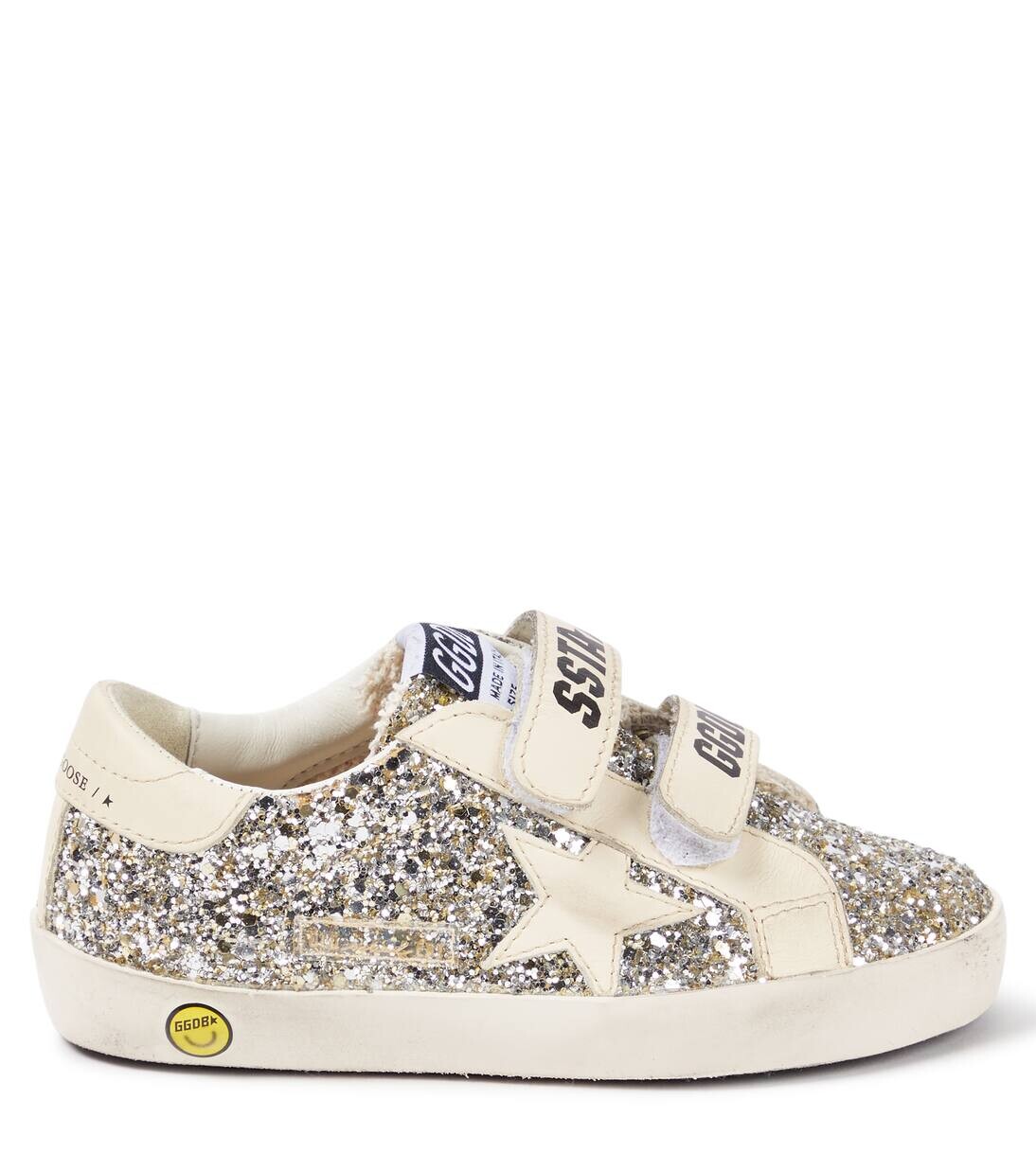 Кроссовки из кожи Old School с блестками Golden Goose Kids, цвет platinum/cream — фото 4